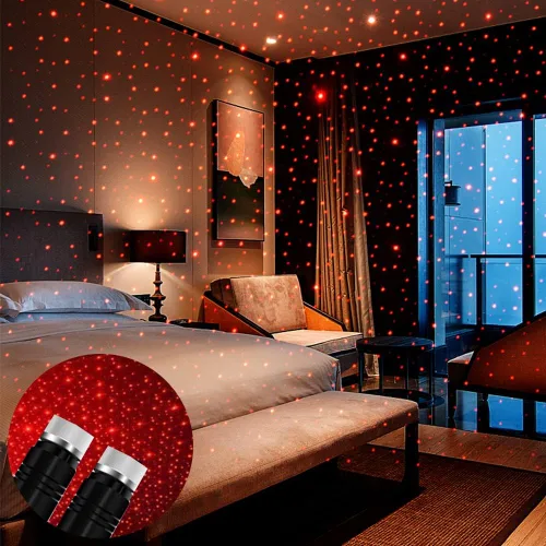 Vista 9 de Lámpara USB de Noche, Proyector de Estrellas, Luz Nocturna Ajustable, Luces Interiores Románticas en Rojo para Auto, Luces de Techo Portátiles