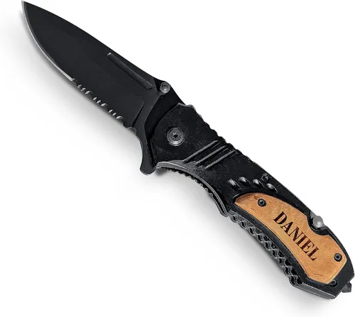 Vista 3 de Cuchillo de graduación personalizado, cuchillo plegable premium para campamento de seguridad, cuchillo de bolsillo de senderismo grabado, cuchillo