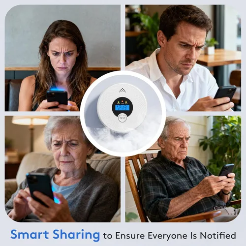 Vista 8 de Paquete de 3 detectores de humo Wi-Fi detector de monóxido de carbono combinado con notificaciones de aplicación, botón de prueba/silencio, detector