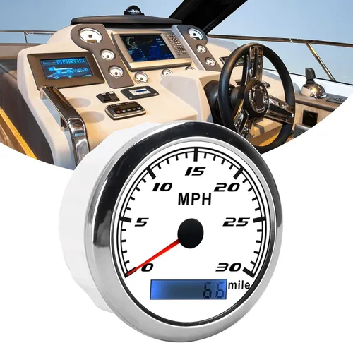Vista 2 de Medidor de velocidad GPS, velocímetro universal de alta sensibilidad a prueba de polvo de 30 MPH para barco, coche, camión (blanco)