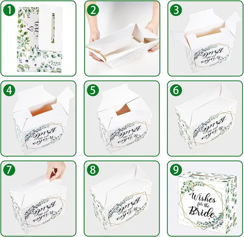 Vista 4 de Outus Caja de tarjetas de boda de verde salvia, 51 piezas, caja de tarjetas de despedida de soltera, bautismo para decoraciones de boda, soporte