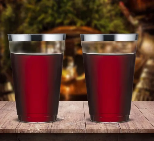 Vista 3 de Vasos de plástico plateados de 14 onzas, paquete de (30) vasos de plástico transparente desechables Vasos de borde plateado Vasos de plástico duro