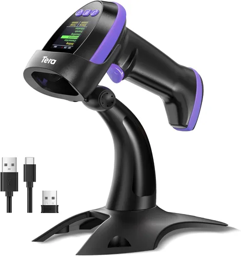 Vista 14 de Tera Escáner de Código de Barras Inalámbrico con Pantalla: Versión Pro 1D 2D QR con Teclado de Configuración, Cuna de Carga, Funciona con Bluetooth