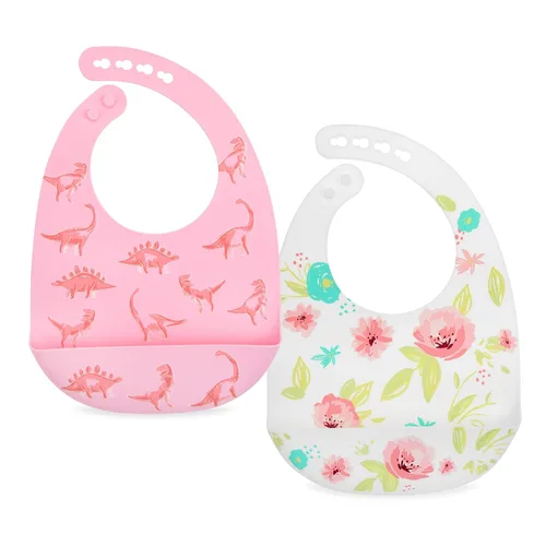 Vista 10 de Nuby Paquete de 2 baberos de silicona suaves ajustables fáciles de limpiar con cuchara, flechas y osos/zorros