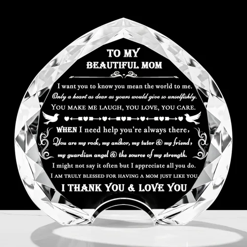 Regalos para mamá de hija e hijo, regalos para el día de la madre, regalos de cristal con corazón grabado, regalos para la mejor mamá del mundo,