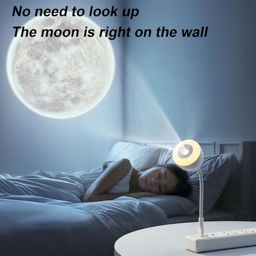 Vista 4 de Proyector de luz nocturna de luna, lámpara de proyector USB con 3 modos LED ambientales, control remoto, luz nocturna, dormitorio, sala de estar