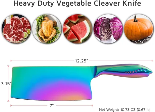 Vista 9 de WELLSTAR Cuchillo de carnicero para carne de arcoíris, cuchillo de carnicero chino iridiscente de 7 pulgadas, cuchillo de cocina alemán súper