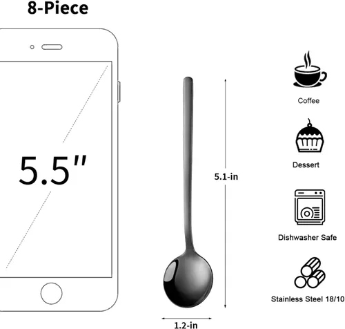 Vista 2 de Cucharas de café negras de acero inoxidable 18/10, 8 piezas
