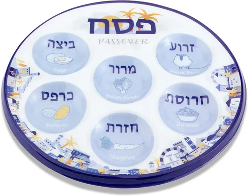 Vista 4 de Zion Judaica - Paquete a granel de platos desechables para Pascua de 10 pulgadas, plato de plástico para Pascua, 6 secciones marcadas con comida