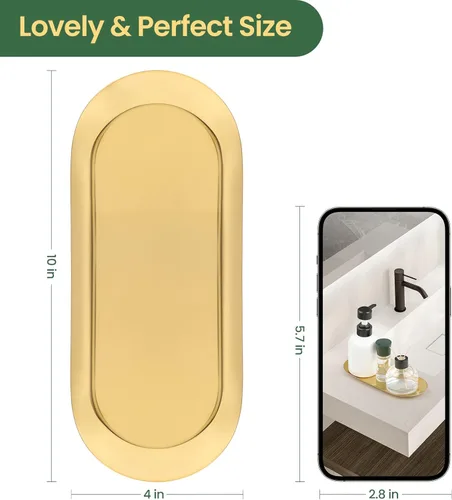 Vista 6 de Paquete de 2 bandejas decorativas doradas, bandeja de tocador de baño para mostrador de tocador, bandeja de acero inoxidable para decoración