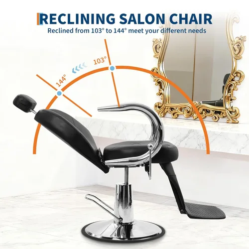 Vista 4 de Garvee Silla de salón para estilista, silla reclinable giratoria de 360° con reposacabezas ajustable, bomba hidráulica resistente, silla