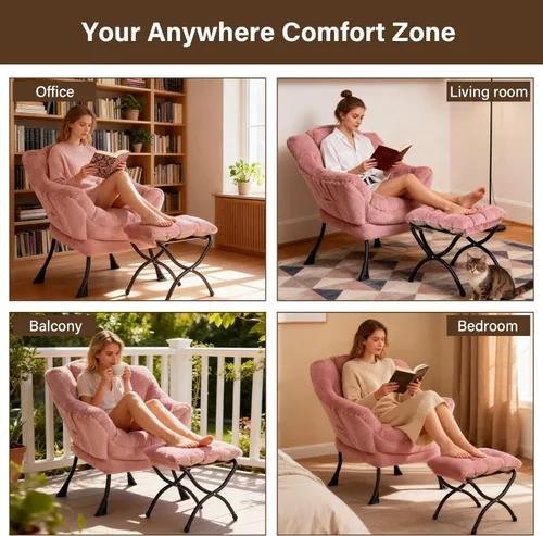 Vista 176 de Welnow Silla Lazy con otomana, moderna silla de descanso con reposabrazos y un bolsillo lateral, sillón para sofá de ocio, sillón de lectura