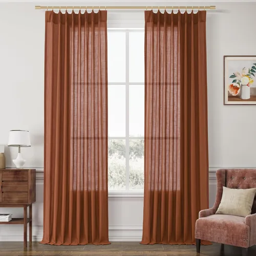 Vista 22 de Joywell Cortinas plisadas de lino de 84 pulgadas de largo, con ojales de clip y pestaña trasera, cortinas semitransparentes para filtrar la luz