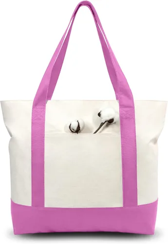 Vista 38 de TOPDesign Paquete de 1 bolsa de lona con bolsillo externo, bolsa de compras reutilizable para comestibles, cierre de cremallera superior, artículos