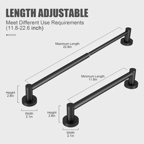 Vista 3 de Honmein Toallero – Toallero ajustable de acero inoxidable 304 para baño (11.8 a 22.6 pulgadas), resistente y resistente al óxido, para accesorios
