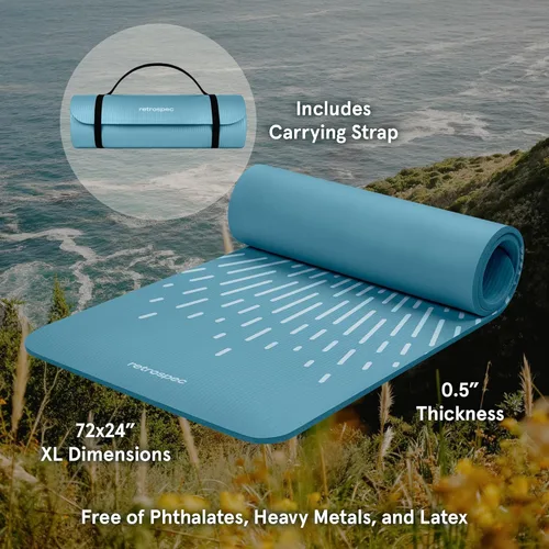 Vista 2 de Retrospec Solana - Esterilla de yoga de 1/2 pulgada de grosor con correa de nailon para hombres y mujeres, tapete de ejercicio antideslizante