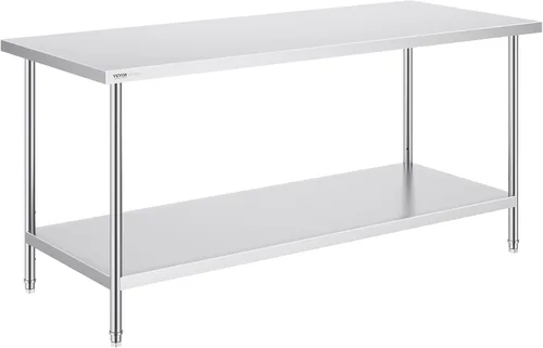 Vista 12 de VEVOR Mesa de preparación de acero inoxidable, 24 x 30 x 34 pulgadas, capacidad de carga de 700 libras, mesa de trabajo de metal resistente con 3