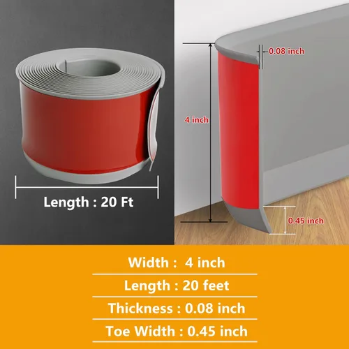 Vista 3 de STICKGOO Moldura para zócalo gris 4 pulgadas x 20 pies Base de pared Moldura