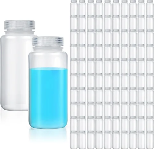 Vista 9 de Hoolerry 20 piezas 2 oz 60 ml botellas de muestra de plástico de grado laboratorio de polipropileno de boca ancha botellas de reactivo con tapas
