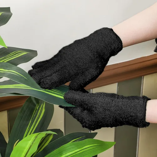 Vista 2 de Patelai 3 pares de guantes de limpieza de polvo de microfibra para plantas, guantes de limpieza de hojas para plantas de interior, persianas, Negro