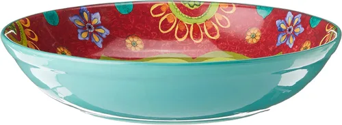 Tunisian Sunset - Cuenco de cerámica para servir de 13.25 pulgadas, 128 onzas, cuenco multicolor para pasta con patrón floral bohemio, plato