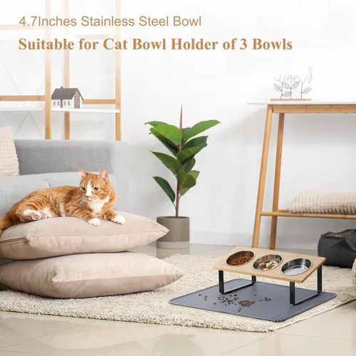 Vista 3 de Tazón de comida para gatos elevado de acero inoxidable para 3 tazones, tazón reemplazable para gatos de 4.7 pulgadas, paquete de 3