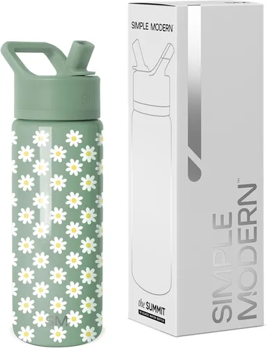 Vista 56 de Simple Modern - Botella de agua para niños de la colección Summit con tapa con pajilla Taza aislada de acero inoxidable de 14 onzas para niños