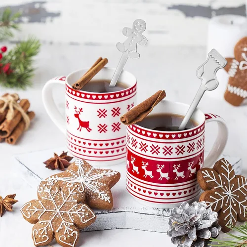 Vista 3 de 32 cucharas de Navidad para agitar, chocolate caliente de acero inoxidable