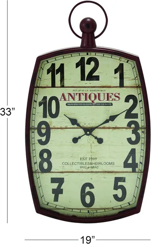 Vista 9 de Deco 79 Reloj de pared estilo reloj de bolsillo de metal, 19 x 3 x 33 pulgadas, rojo