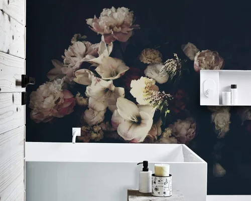 Vista 2 de Murwall Dark Floral Wallpaper Peony Blossom Wall Mural Dutch Flower Wall Print Living Room Bedroom Entryway