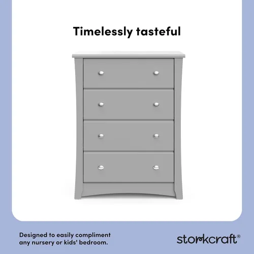 Vista 4 de Storkcraft Crescent Cajonera de 4 Cajones (Gris Guijarro) – Certificado GREENGUARD Gold, Cajonera Fácil de Combinar para Dormitorio de Niños
