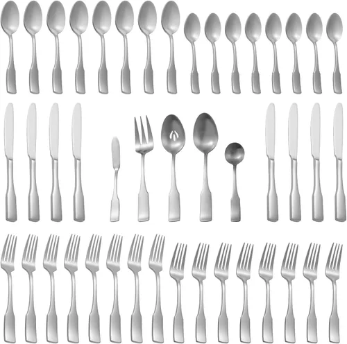 Vista 13 de Alata Kate Black Mirror - Cubiertos de 45 piezas con juego de utensilios para servir utensilios, servicio para 8, cubiertos de acero inoxidable