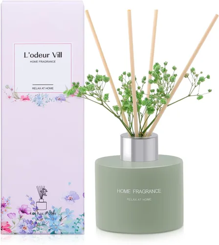 Vista 6 de L'odeur Vill Difusor de varillas de 4.06 onzas, difusor perfumado de lavanda y geranio con 4 varillas, difusor de aceite esencial para el hogar