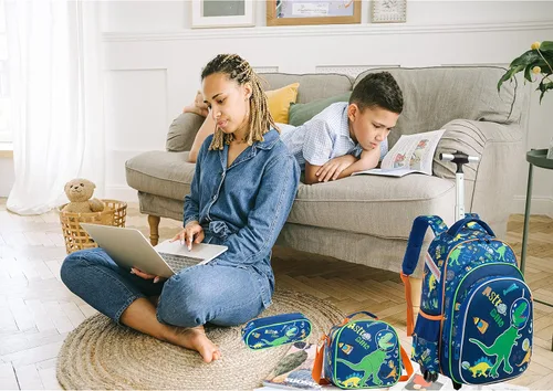 Vista 8 de Egchescebo Mochila con ruedas para niños, 3 unidades, con ruedas, carrito con ruedas, Azul-konglong, Mochilas de viaje