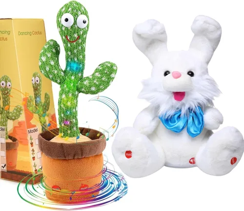 Emoin Cactus bailarín y conejito de peluche, juguetes de peluche para bebés, repite lo que dices, juguetes para bebés
