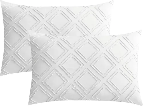 Vista 12 de JELLYMONI Fundas de almohada de tamaño estándar, color gris, paquete de 2 fundas de almohada bohemias a cuadros de 20 x 26 pulgadas, fundas