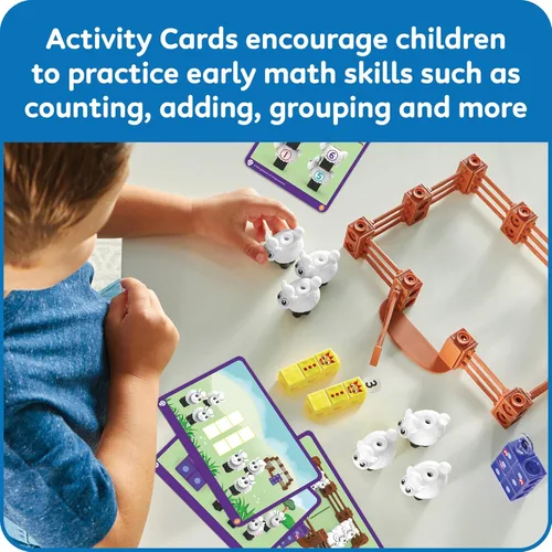 Vista 4 de hand2mind Numberblocks Sheep Farm MathLink - Juego de actividades de aprendizaje preescolar, juego de granja, bloques de conteo, juguetes