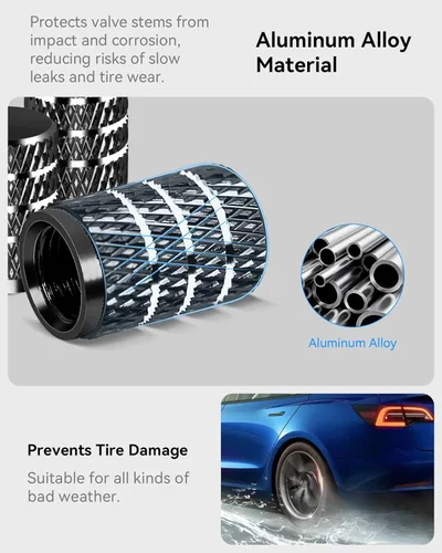 Vista 6 de 4 tapas de vástago de válvula de neumático para Tesla modelo Y X S 3, tapa de vástago de válvula de aleación de aluminio, accesorio universal Negro