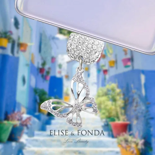 Vista 3 de ELISE & FONDA TP229 Tipo-C Puerto de carga USB Crystal Anti Dust Plug Little Butterfly Cell Phone Charm para Samsung