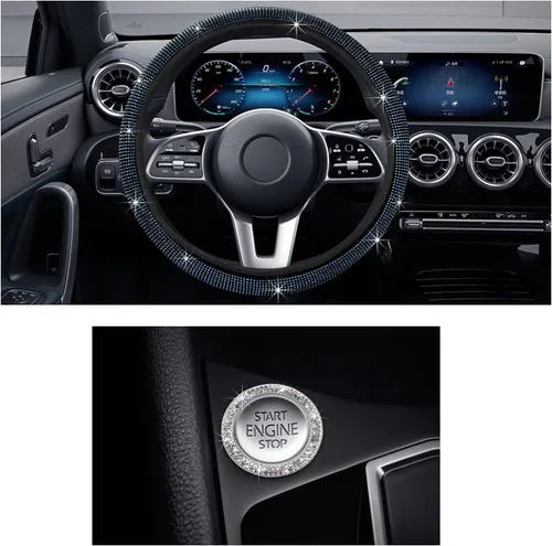 Vista 16 de Ziciner - Funda para volante de coche brillante, protector de rueda con diamantes de imitación y cristal para vehículo, accesorios decorativos