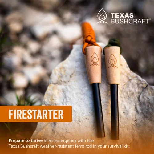 Vista 9 de Texas Bushcraft Arrancador de fuego, varilla de ferro de 3/8 pulgadas de grosor con golpeador y cordón de muñeca de paracaídas, encendedor