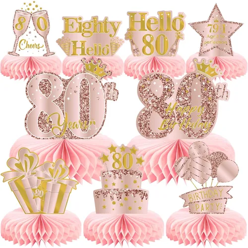 Vista 8 de 9 piezas de decoración de cumpleaños número 13, centros de mesa de cumpleaños rosa rosa dorado para niñas, centros de mesa de feliz cumpleaños 13