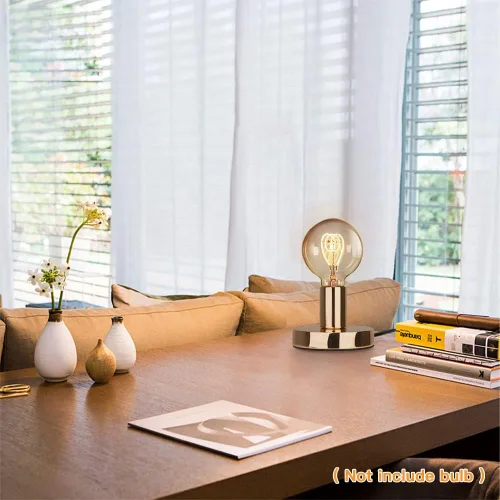 Vista 7 de Helunsi Lámpara de mesa industrial, base dorada E26 E27 sin pantalla, lámpara de escritorio mini corta con bombilla expuesta, soporte de bombilla
