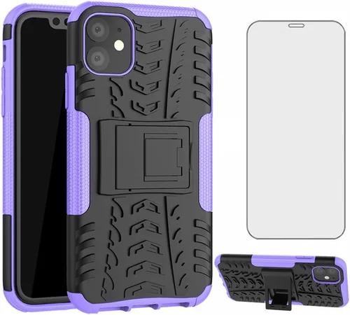 Asuwish Funda de teléfono para iPhone 11 6.1 con protector de pantalla de vidrio templado y soporte delgado, híbrida, resistente, funda protectora