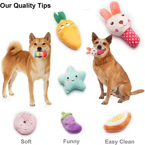 Vista 6 de SZKOKUHO Paquete de 9 juguetes chirriantes para perros pequeños, lindos diseños de colores variados para morder en cualquier momento, para perros