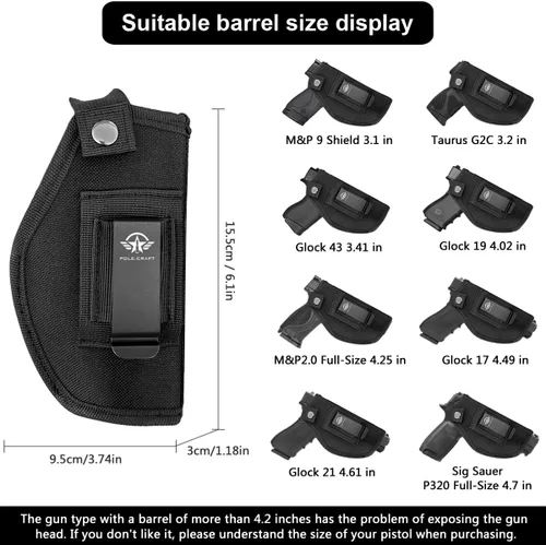 Vista 2 de Fundas de pistola IWB/OWB Compatibles con: Glock 19 17 26 43/G2C G3C/Sig P320/M&P 9mm 40/45/380 /Security 9/Hellcat