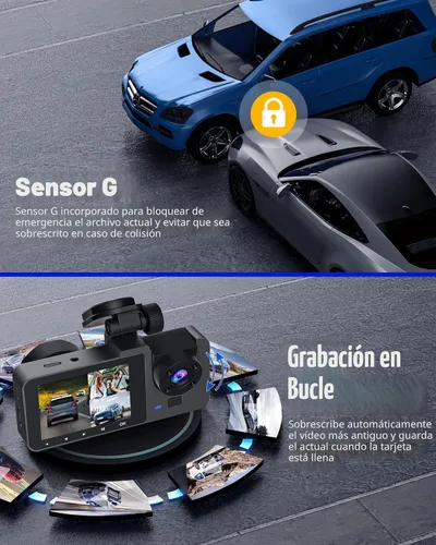 Vista 4 de Cámara de tablero para automóviles, cámara 4K Full UHD para automóvil frontal y trasera con tarjeta de 32 GB, visión súper nocturna integrada