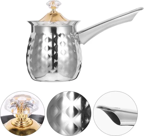 Vista 9 de Cafetera turca árabe martillada de acero inoxidable Cezve Jezve Ibrik ki estufa superior tetera mantequilla chocolate leche calentador con boquilla