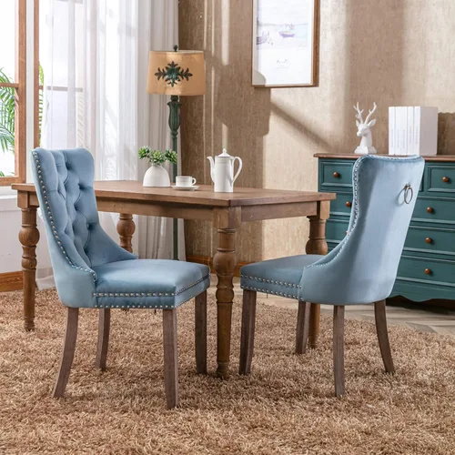 Vista 160 de Juego de 2 sillas de comedor modernas para sala de estar, cocina, patas de madera maciza, cojín acolchado de tela de lino, asiento y respaldo