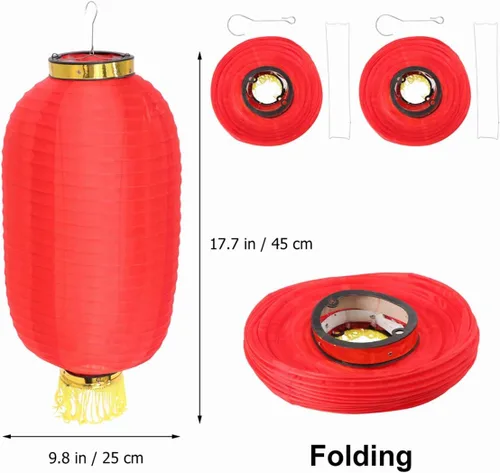 Vista 2 de Amosfun 2 linternas chinas japonesas impermeables plegables de seda para bodas, fiestas, decoraciones colgantes de jardín (rojo)